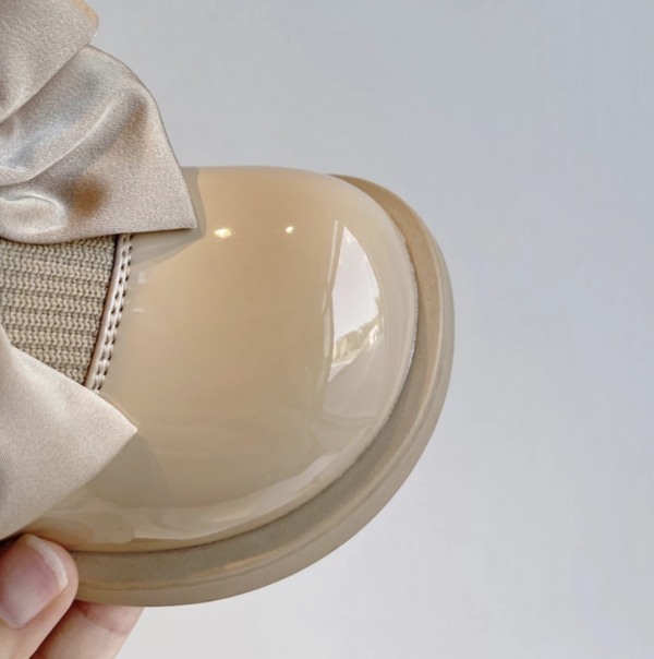 Itty Bitty Beige Patent Bow Sock Boots - Image 5