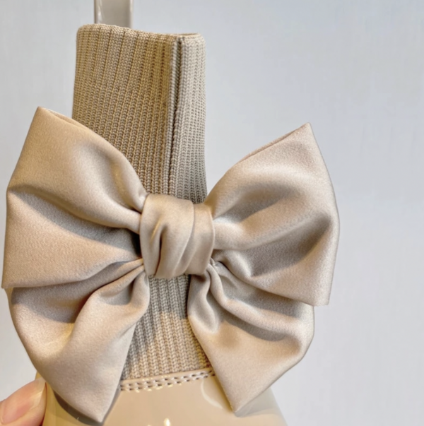 Itty Bitty Beige Patent Bow Sock Boots - Image 2
