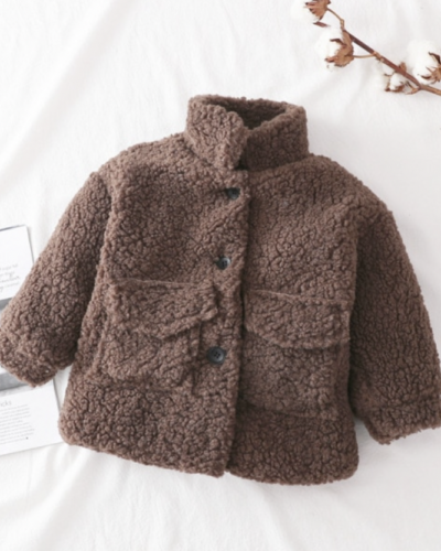 Itty Bitty Brown Statement Pocket Teddy Coat