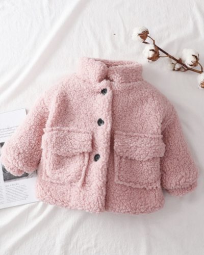 Itty Bitty Pink Statement Pocket Teddy Coat