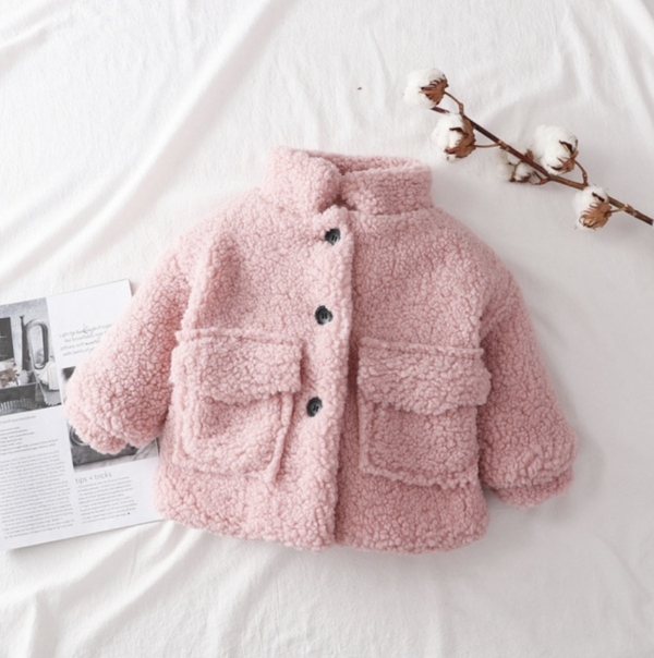 Itty Bitty Pink Statement Pocket Teddy Coat