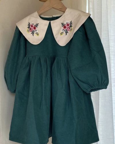 Itty Bitty Green Embroidered Collar Dress