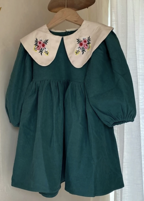 Itty Bitty Green Embroidered Collar Dress
