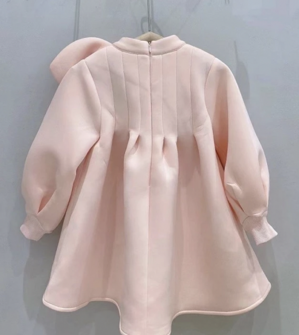 Itty Bitty Pink Long Sleeve Bow Dress - Image 2