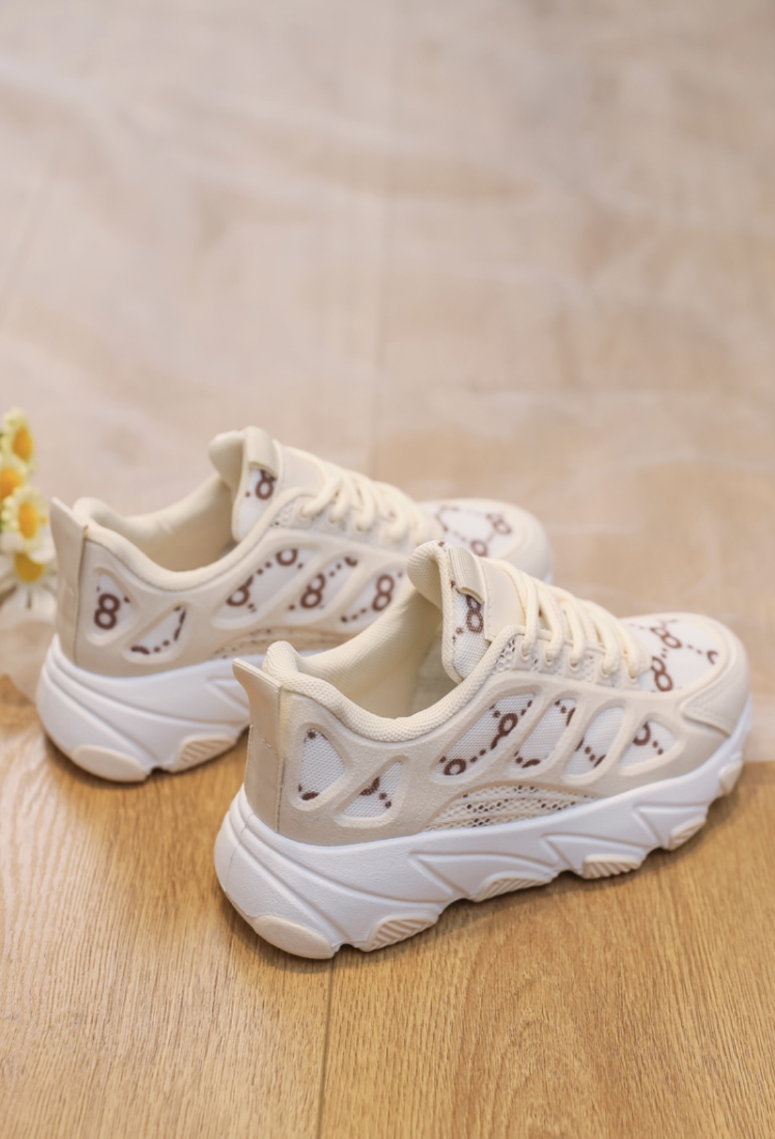 Itty Bitty Cream Chain Printed Trainers - Itty Bitty