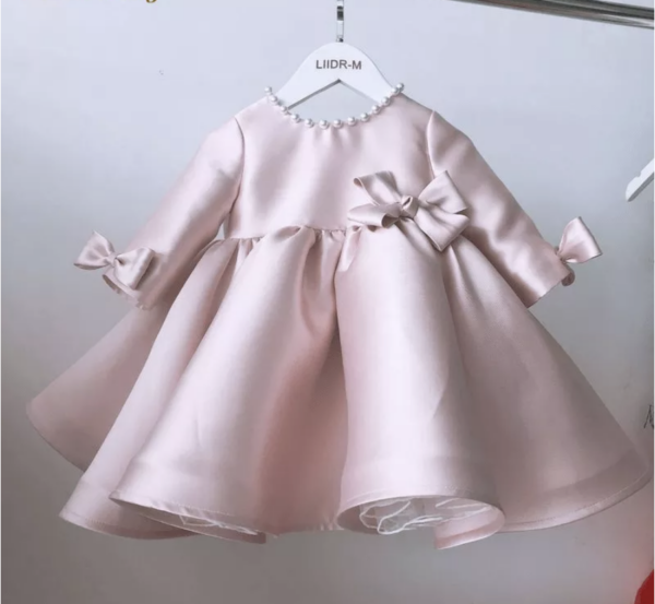 Itty Bitty Pink Long Sleeve Bow Detail Occasion Dress