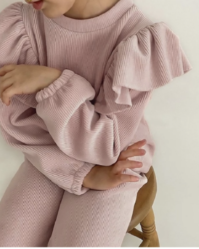 Itty Bitty Dusky Pink Ribbed Flounce Detail Set