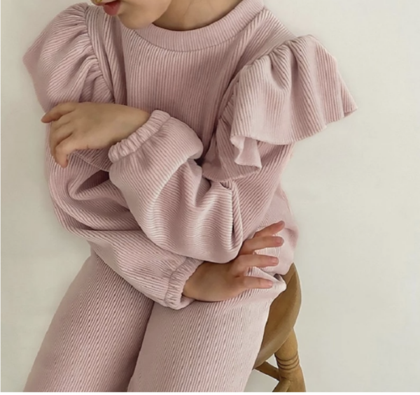 Itty Bitty Dusky Pink Ribbed Flounce Detail Set