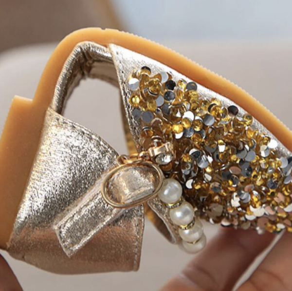 Itty Bitty Gold Glitter & Pearl Embellished Shoes - Image 3