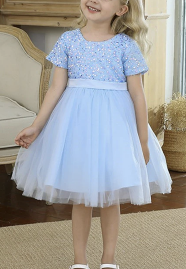 Itty Bitty Blue Sequin Bow Dress - Image 6
