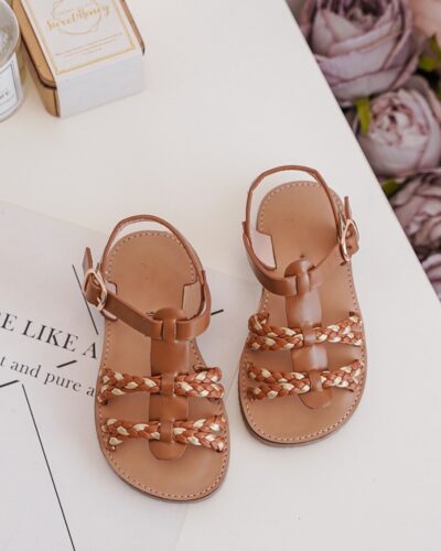Itty Bitty Brown & Gold Plaited Sandals