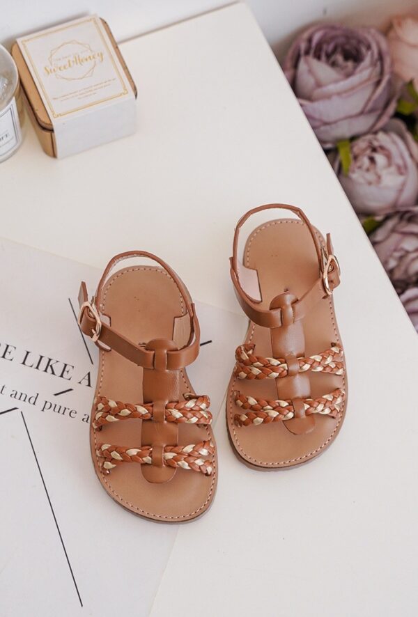 Itty Bitty Brown & Gold Plaited Sandals