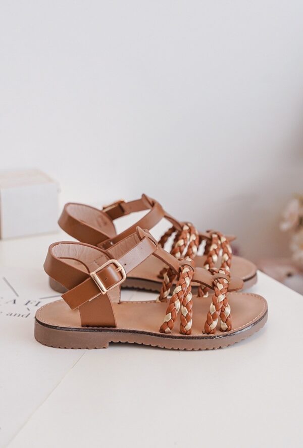 Itty Bitty Brown & Gold Plaited Sandals - Image 4