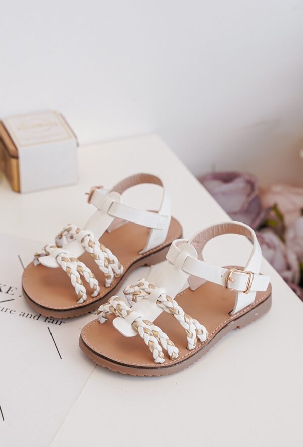 Itty Bitty White & Gold Plaited Sandals - Image 5