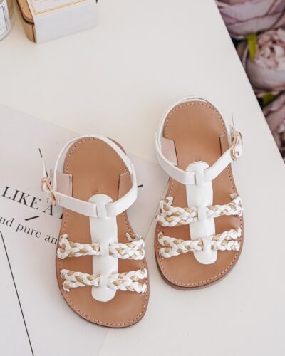 Itty Bitty White & Gold Plaited Sandals