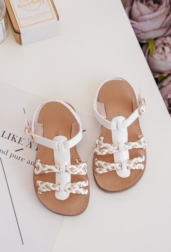 Itty Bitty White & Gold Plaited Sandals