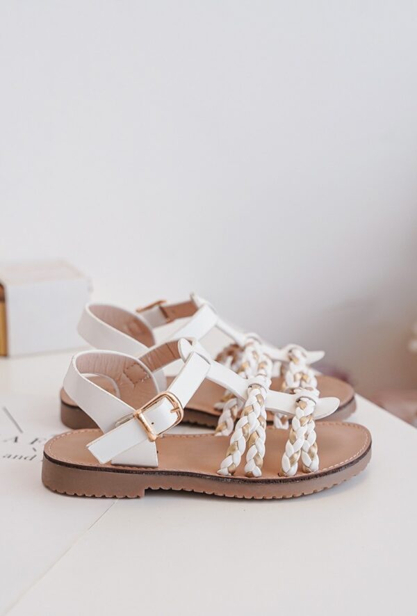 Itty Bitty White & Gold Plaited Sandals - Image 4