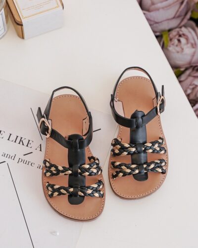 Itty Bitty Black & Gold Plaited Sandals