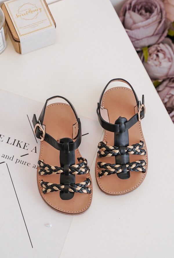 Itty Bitty Black & Gold Plaited Sandals