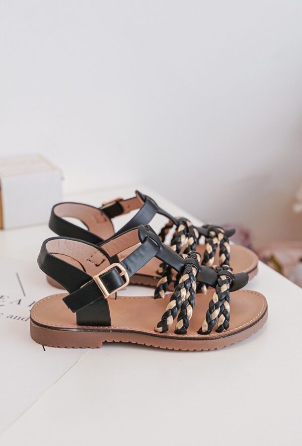 Itty Bitty Black & Gold Plaited Sandals - Image 3
