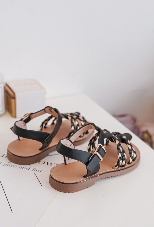 Itty Bitty Black & Gold Plaited Sandals - Image 2