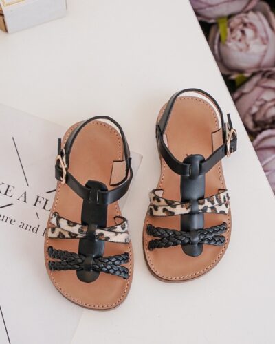 Itty Bitty Animal & Gold Plaited Sandals