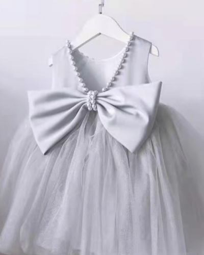Itty Bitty Grey Pearl Embellished Bow Dress