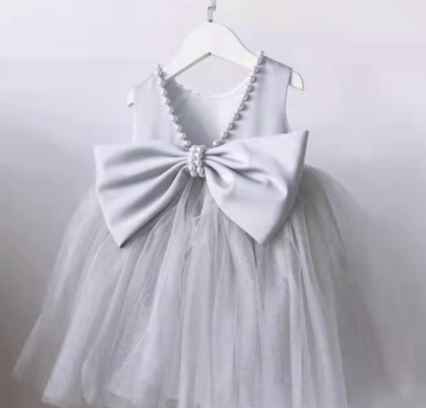 Itty Bitty Grey Pearl Embellished Bow Dress