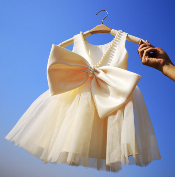 Itty Bitty Champagne Pearl Embellished Bow Dress