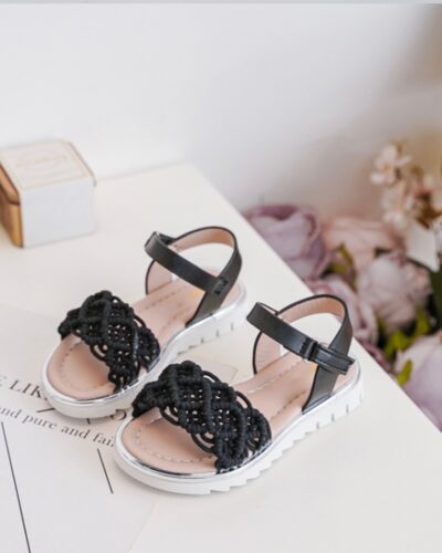 Itty Bitty Black Macrame Sandals
