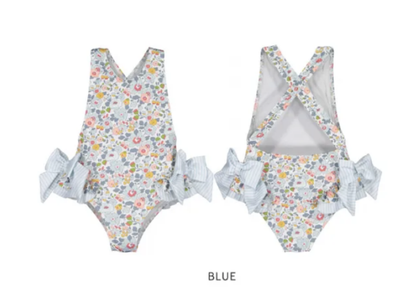 Itty Bitty Ditsy Blue Bow Swimsuit - Image 2