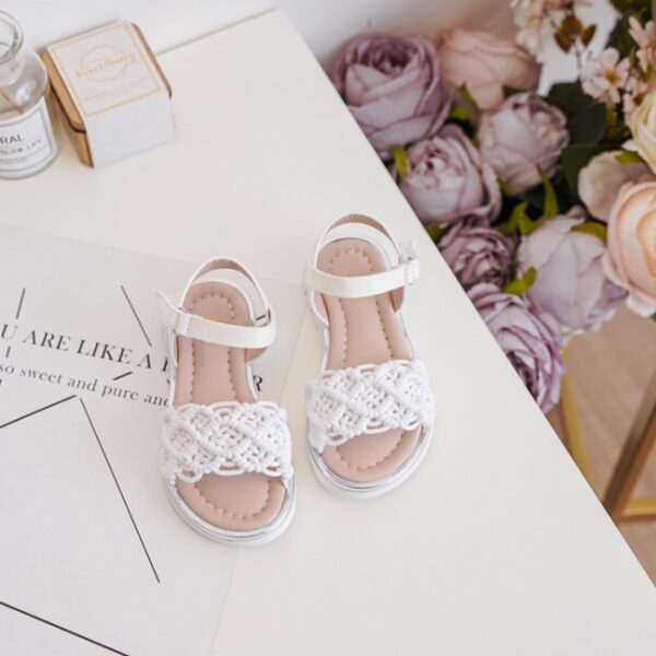 Itty Bitty White Macrame Sandals - Image 3