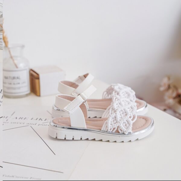 Itty Bitty White Macrame Sandals - Image 4