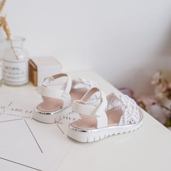 Itty Bitty White Macrame Sandals - Image 5