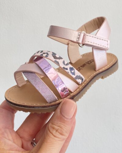 Itty Bitty Pink Metallic & Animal Cross Sandals