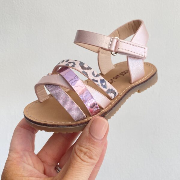 Itty Bitty Pink Metallic & Animal Cross Sandals