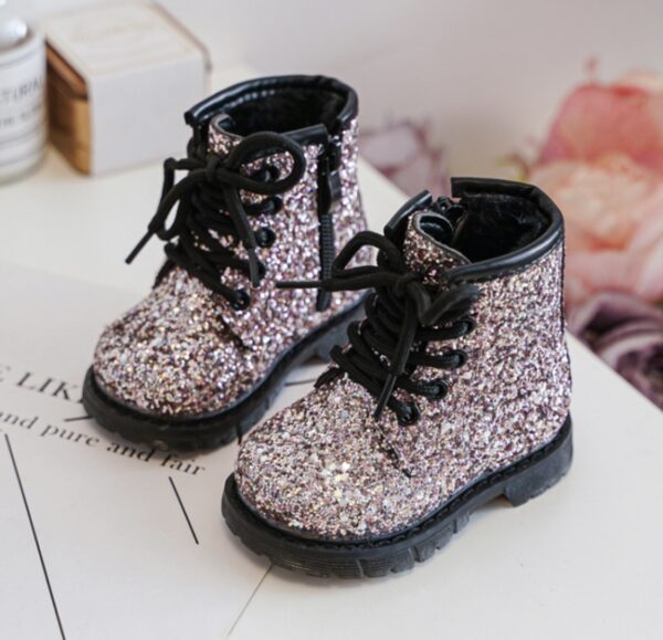 Itty Bitty Pink Glitter Lace Up Boots