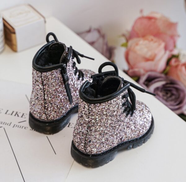 Itty Bitty Pink Glitter Lace Up Boots - Image 5