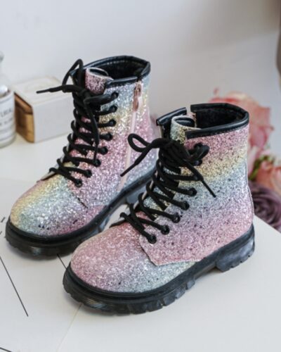 Itty Bitty Rainbow Glitter Lace Up Boots