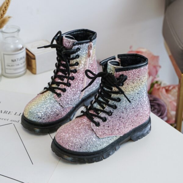 Itty Bitty Rainbow Glitter Lace Up Boots