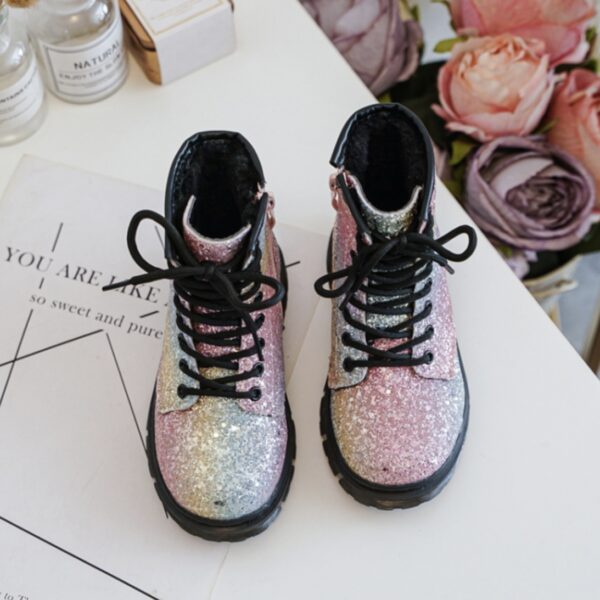 Itty Bitty Rainbow Glitter Lace Up Boots - Image 3