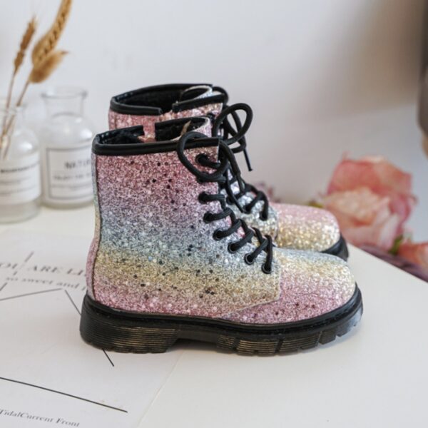 Itty Bitty Rainbow Glitter Lace Up Boots - Image 4