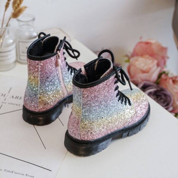 Itty Bitty Rainbow Glitter Lace Up Boots - Image 5