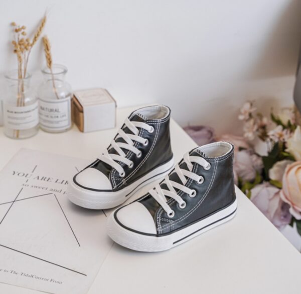 Itty Bitty Black Leather Look High Top Trainers - Image 2