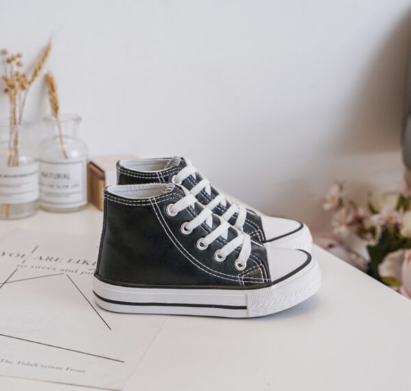Itty Bitty Black Leather Look High Top Trainers - Image 3