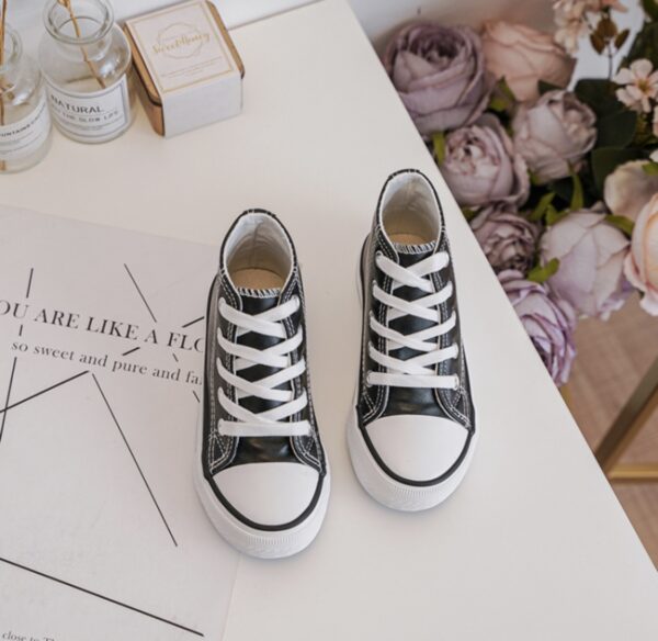 Itty Bitty Black Leather Look High Top Trainers - Image 4