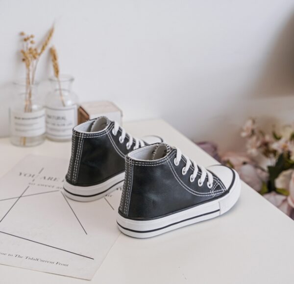 Itty Bitty Black Leather Look High Top Trainers - Image 5