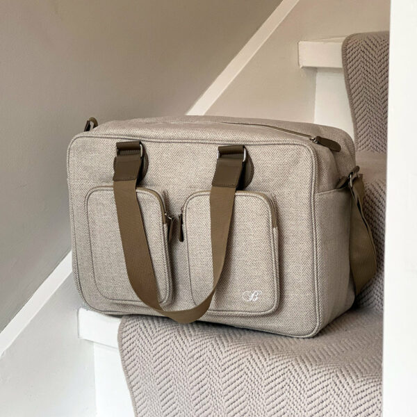 Billie Faiers Oatmeal Herringbone Deluxe Changing Bag - Image 6