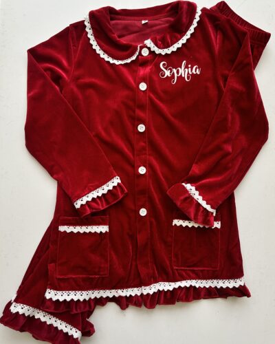Itty Bitty Red Velvet Frilly Detail Christmas Eve PJ'S