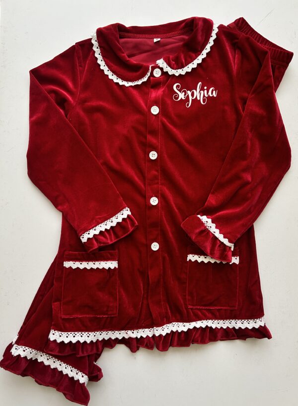 Itty Bitty Red Velvet Frilly Detail Christmas Eve PJ'S